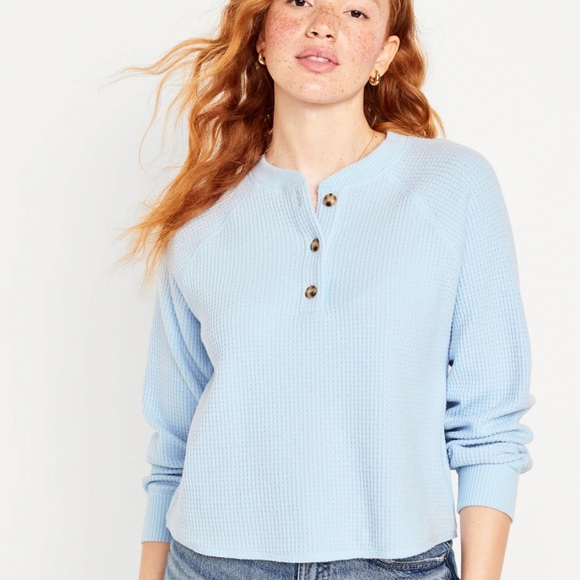 NWT OLD NAVY Plush Waffle-Knit Henley Top Color: Rock Pool SIZE XL - Picture 3 of 7